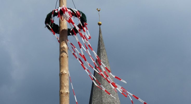 maypole, wind, bands, maypole wreath, multicoloured, coloured, fixed, decoration, tradition, regional customs, maypole, maypole, maypole, maypole, maypole