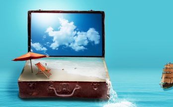 fantasy, to travel, travel, vacations, suitcase, nature, sea, beach, luggage, dreams, holiday plans, travel plans, surreal, imagination, image montage